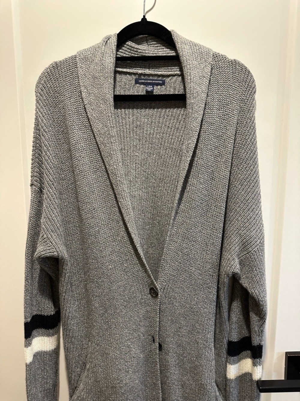 American Eagle Outfitters Light Gray Shawl Collar Knit Cardigan